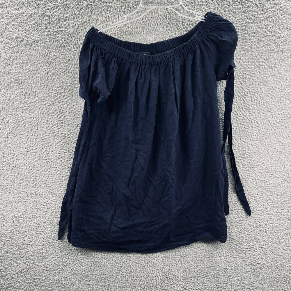 Lulus Womens‎ Top Medium Navy Blue Pullover Off Shoulder Neck Short Sleeve Shirt